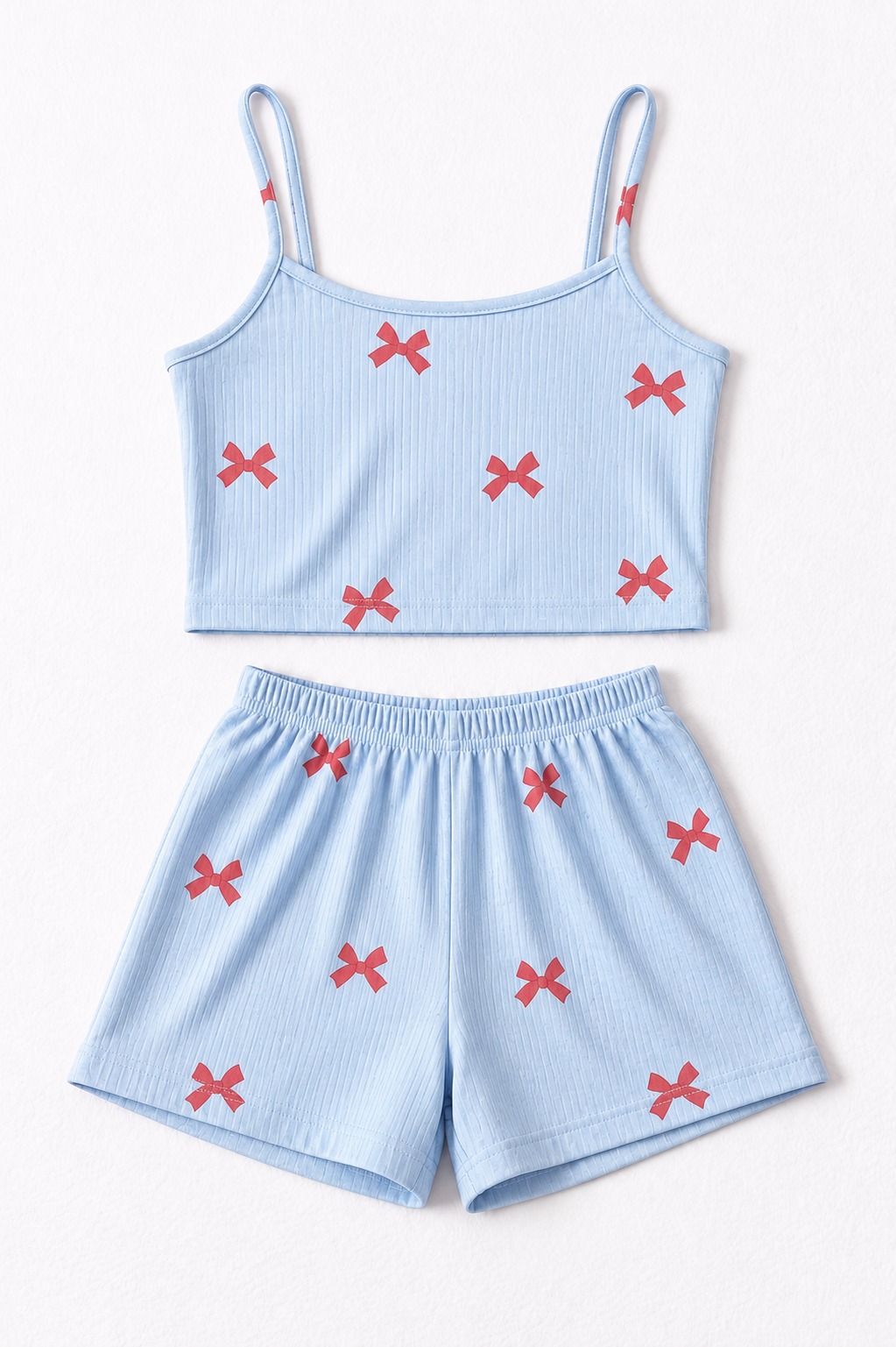 Baby blue bow print cami and shorts set, Pijama.lk Sri Lanka