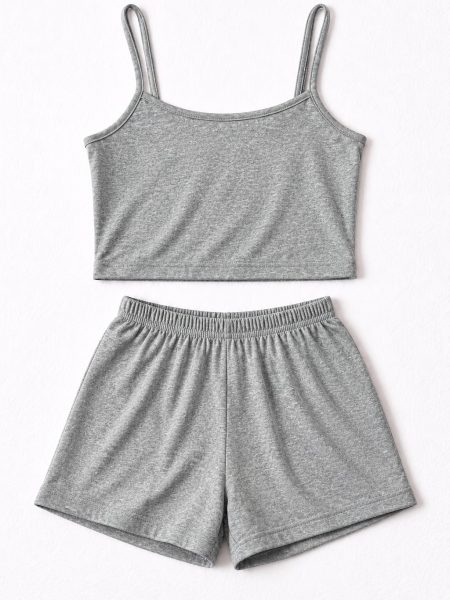 Grey marle cami and shorts lounge set, Pijama.lk Sri Lanka