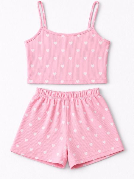 Pink heart print cami and shorts pyjama set, Pijama.lk Sri Lanka