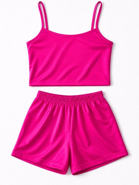 Hot pink satin cami and shorts pyjama set, Pijama.lk Sri Lanka